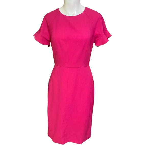 J. Crew Dresses & Skirts - JCrew Ruffle-Sleeve Sheath Dress Italian Stretch Wool Pink G3959 Year Round Wear